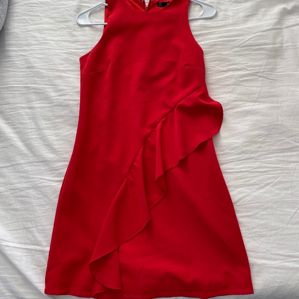 AQUA Red Ruffle Minidress
